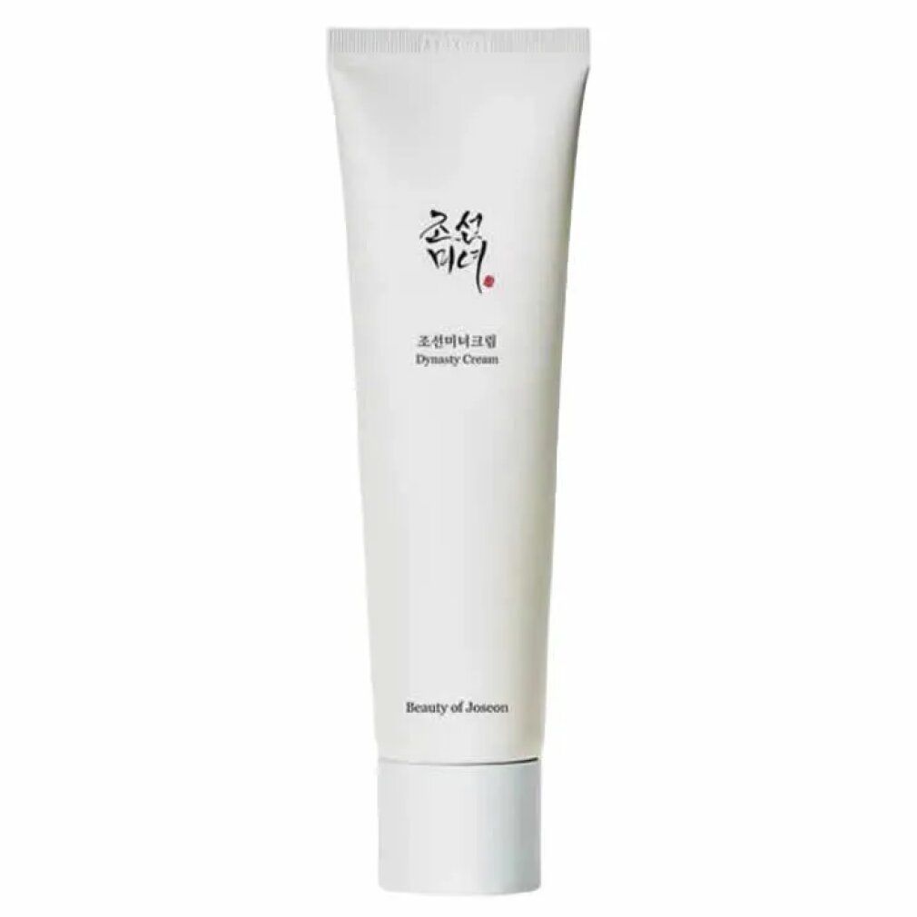 Weiße Tube Beauty of Joseon Dynasty Cream mit koreanischer Schrift.