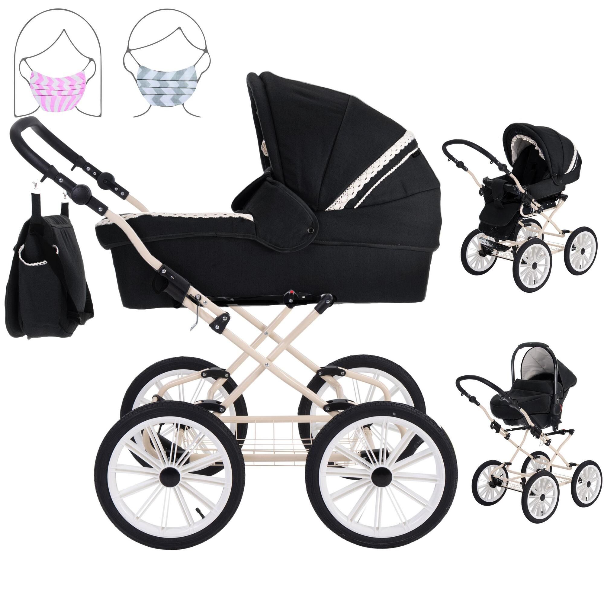 Friedrich Hugo Natureline 3 in 1 Kinderwagen Set Öko Nostalgie Kinderwagen, Harry Night Creme