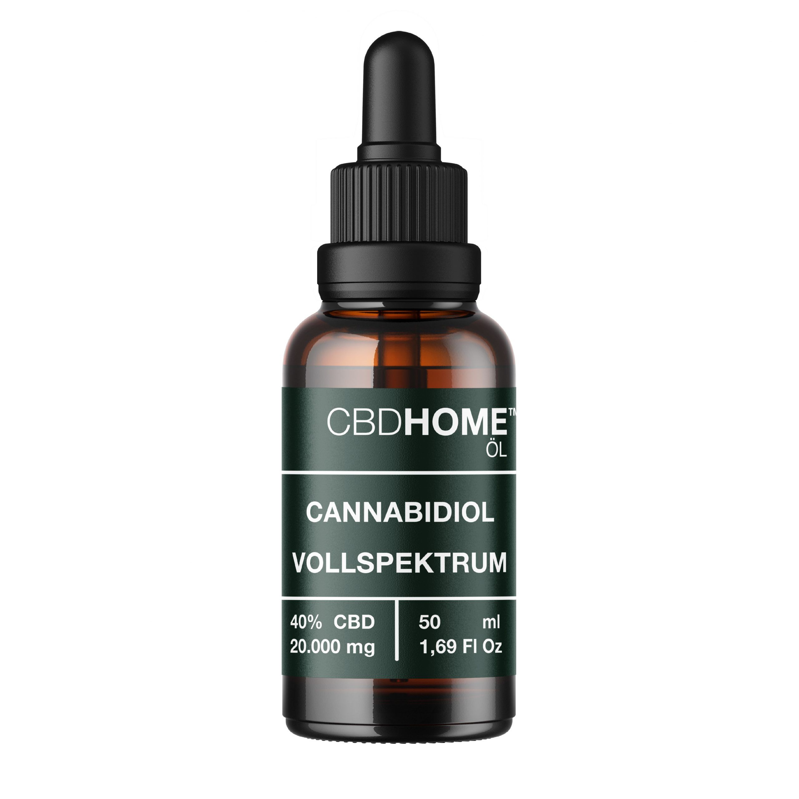 CBDHOME Vollspektrum CBD Öl Flasche mit Pipette.