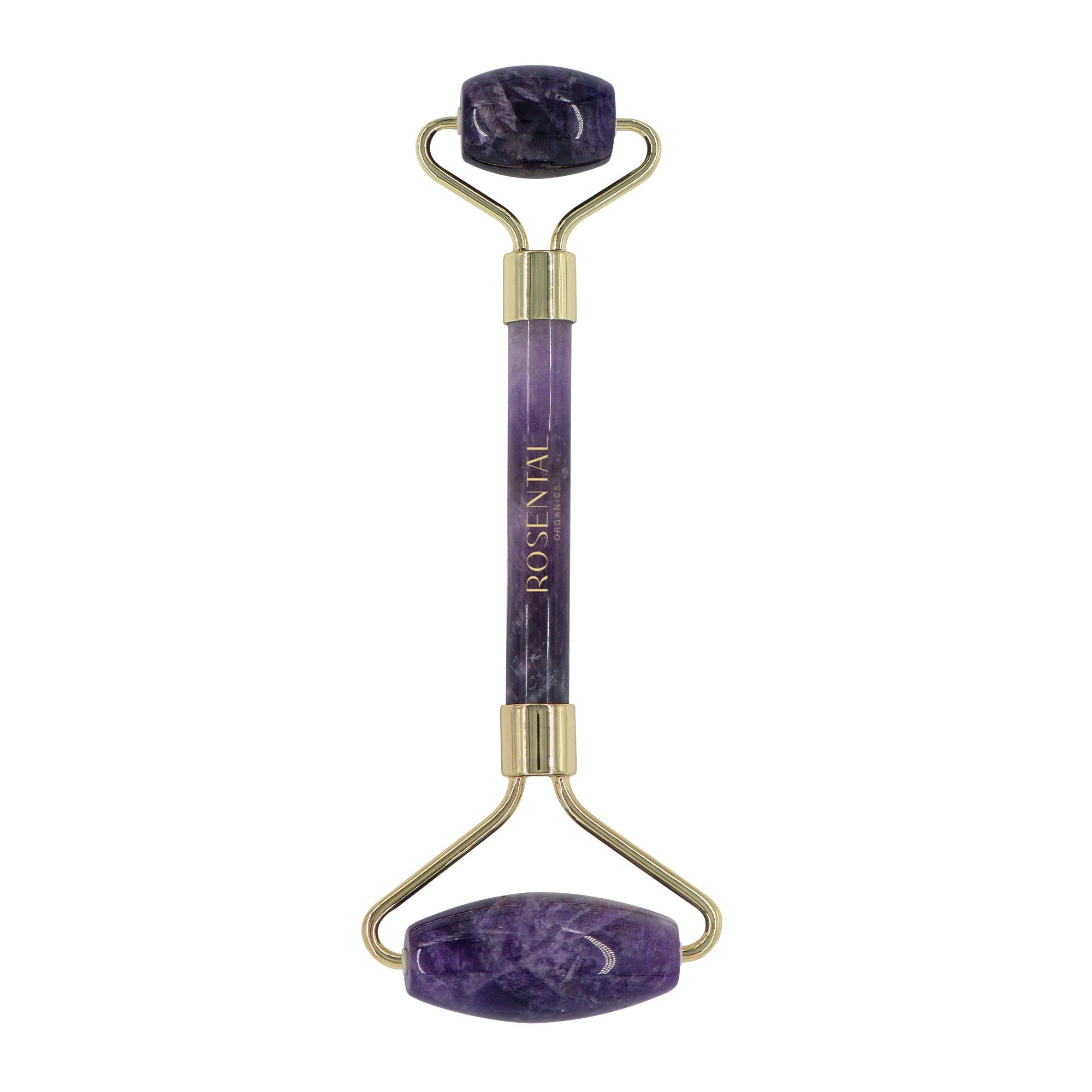 Amethyst Roller mit goldenen Halterungen. Der Griff trägt den Markennamen Rosental.