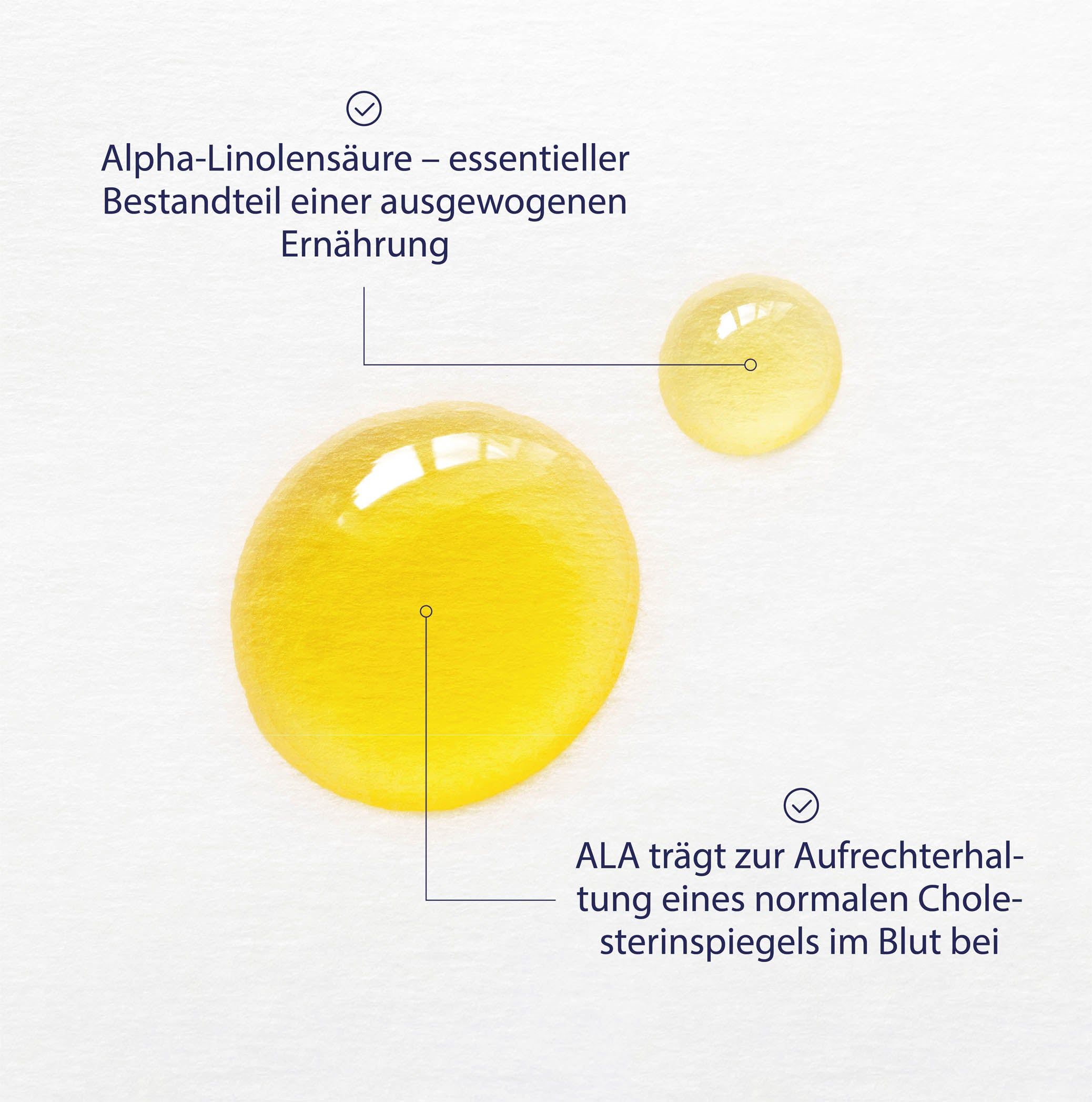 Tropfen mit Alpha-Linolensäure und Vitamin E.