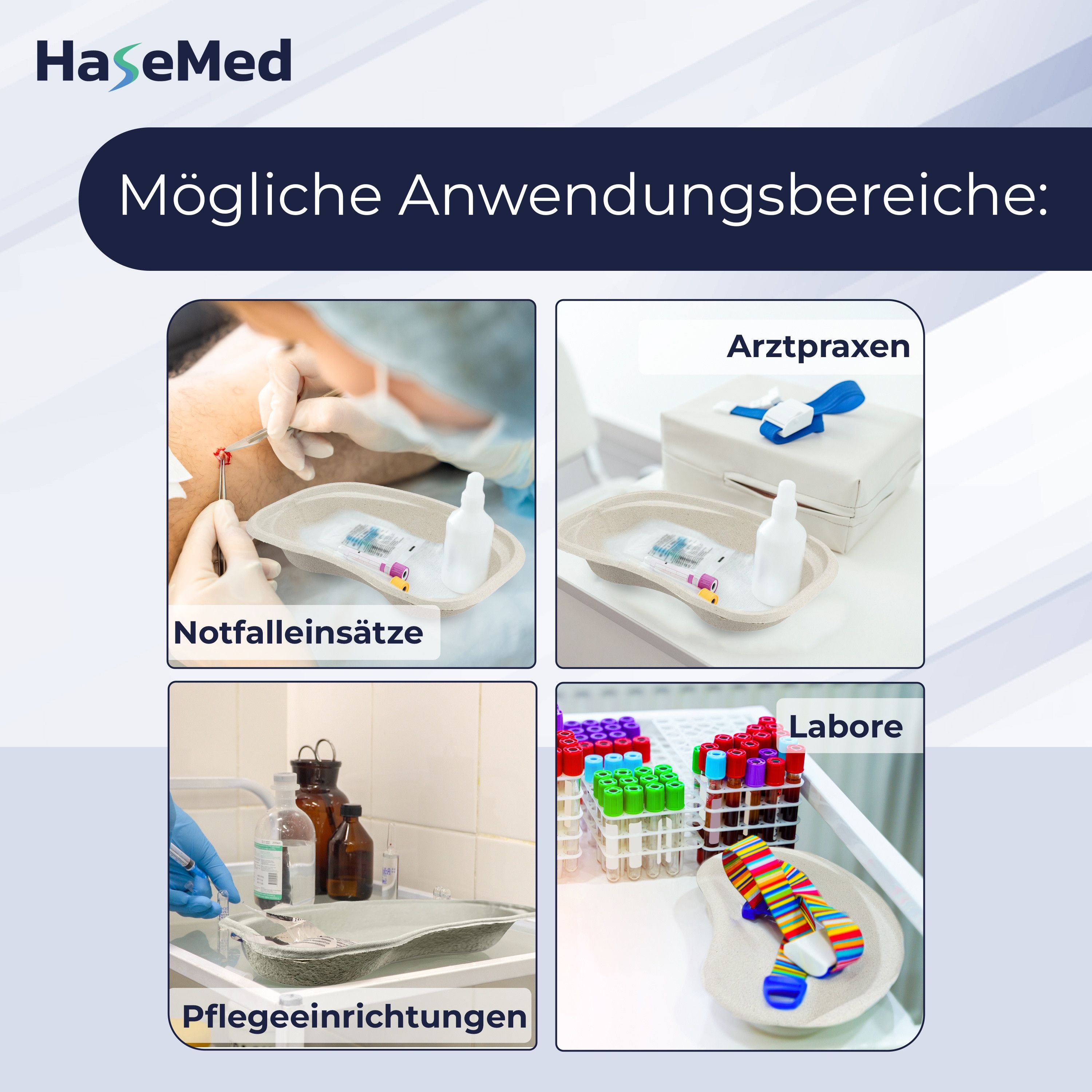 Anwendungsbereiche: Arztpraxen, Notfalleinsätze, Pflegeeinrichtungen, Labore. Nierenschale aus Pappe.