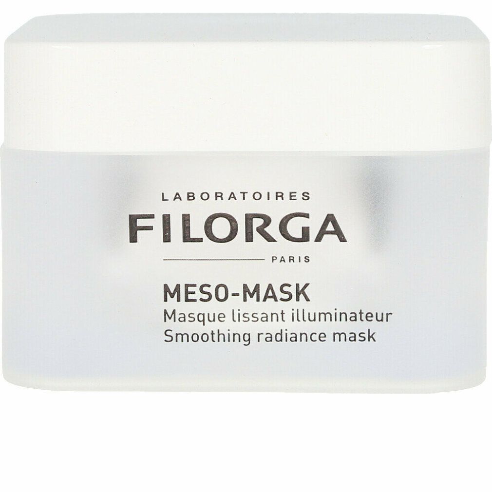 Weißer Tiegel mit Deckel. Aufschrift: FILORGA, MESO-MASK. Glättende, aufhellende Maske.