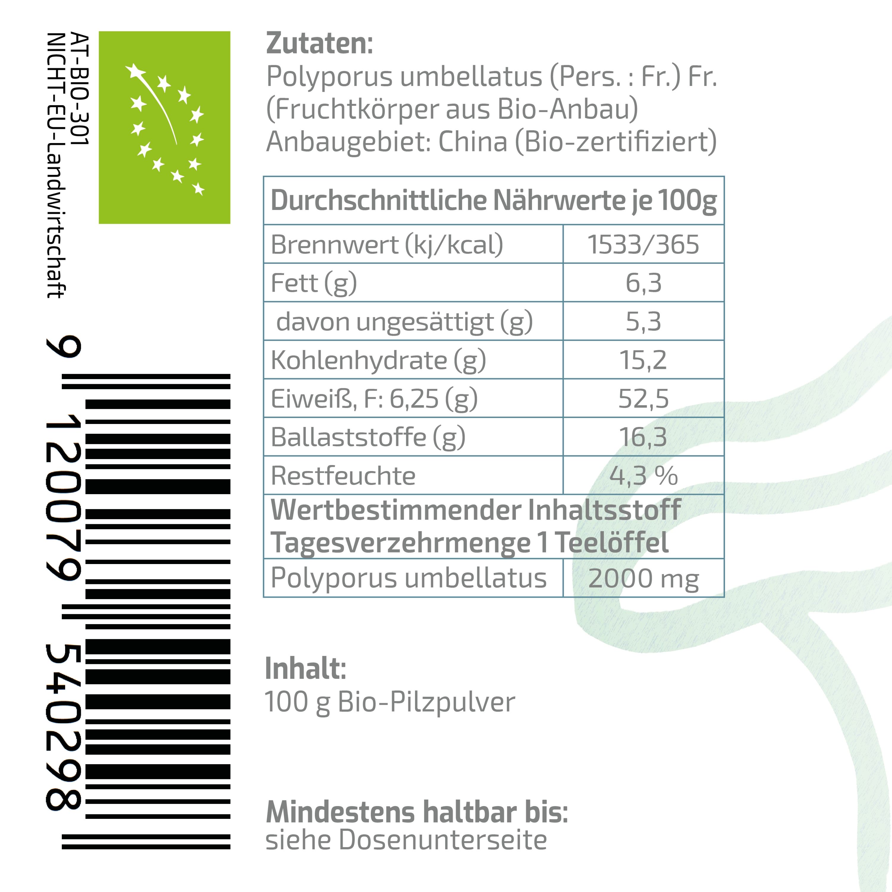 BEAUVITAL® Pure Bio Polyporus umbellatus Pulver, Eichhase