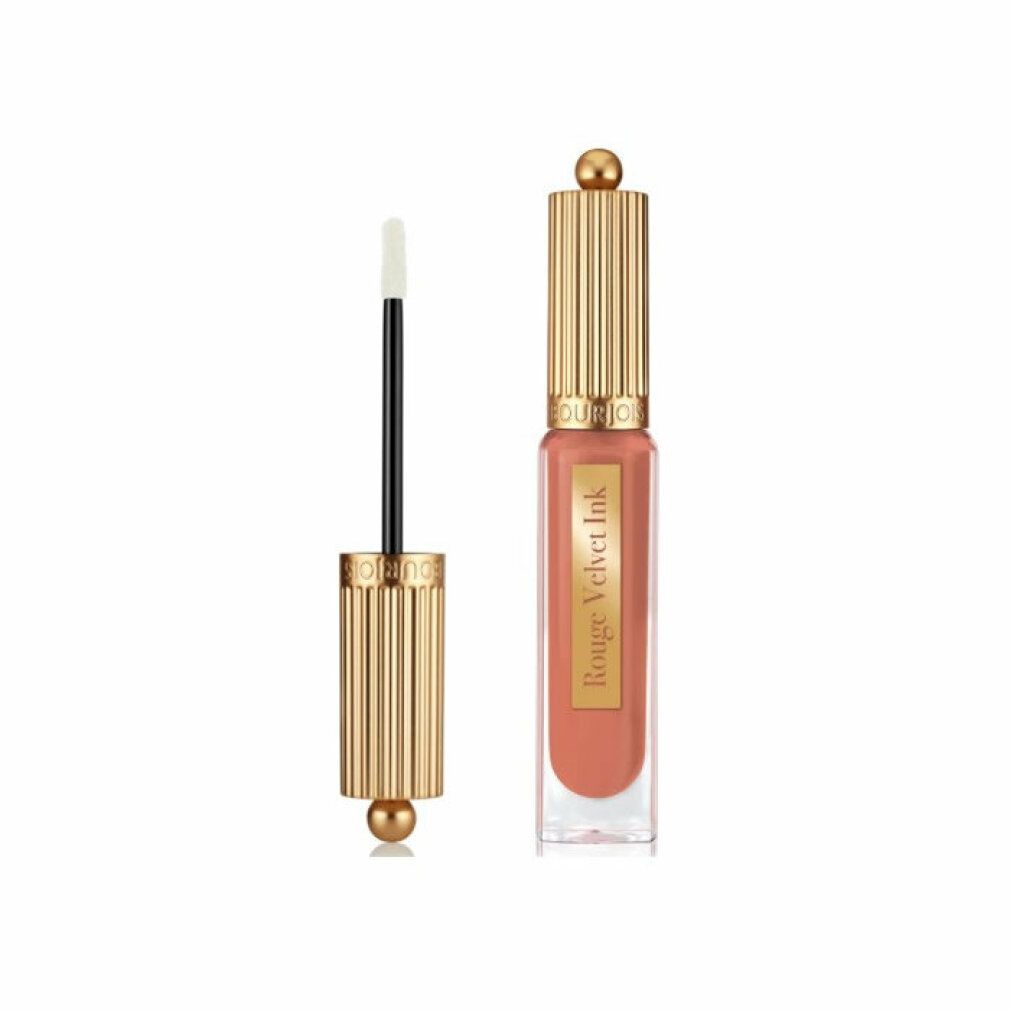 Lippentinte mit Applikator. Transparente Flasche, goldfarbener Deckel mit geriffelter Oberfläche. Aufschrift: Rouge Velvet Ink.