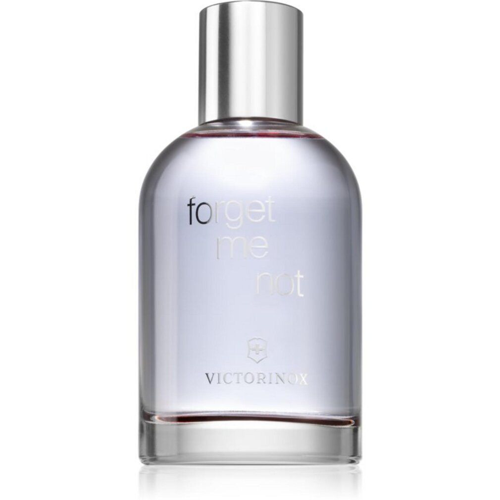Parfümflasche mit silbernem Verschluss und hellblauer Flüssigkeit. Produktname und Logo auf der Flasche.