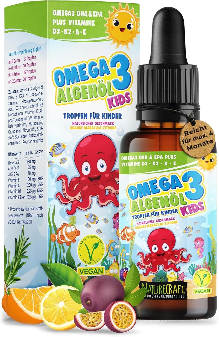 NatureCraft KIDS Vegan Algenöl Omega 3 Plus Tropfen