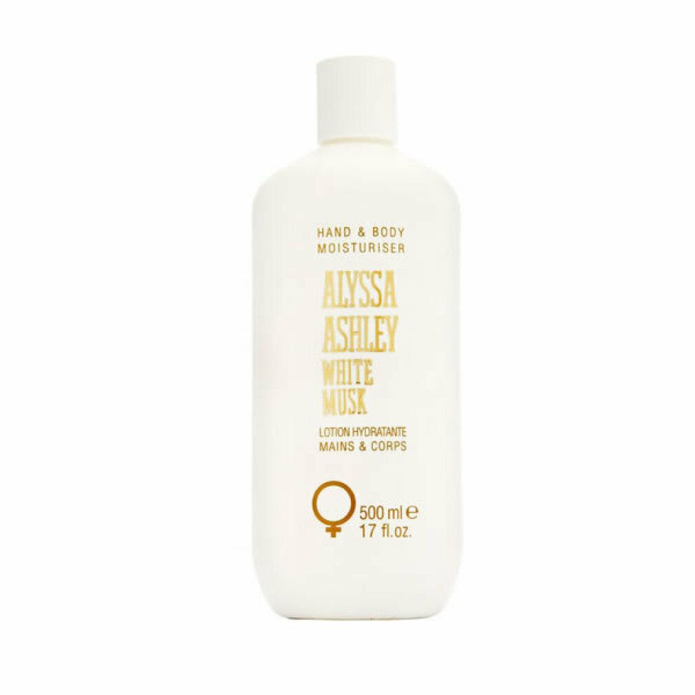 Flacone bianco Alyssa Ashley White Musk. Contiene 500 ml. Tappo bianco in alto.