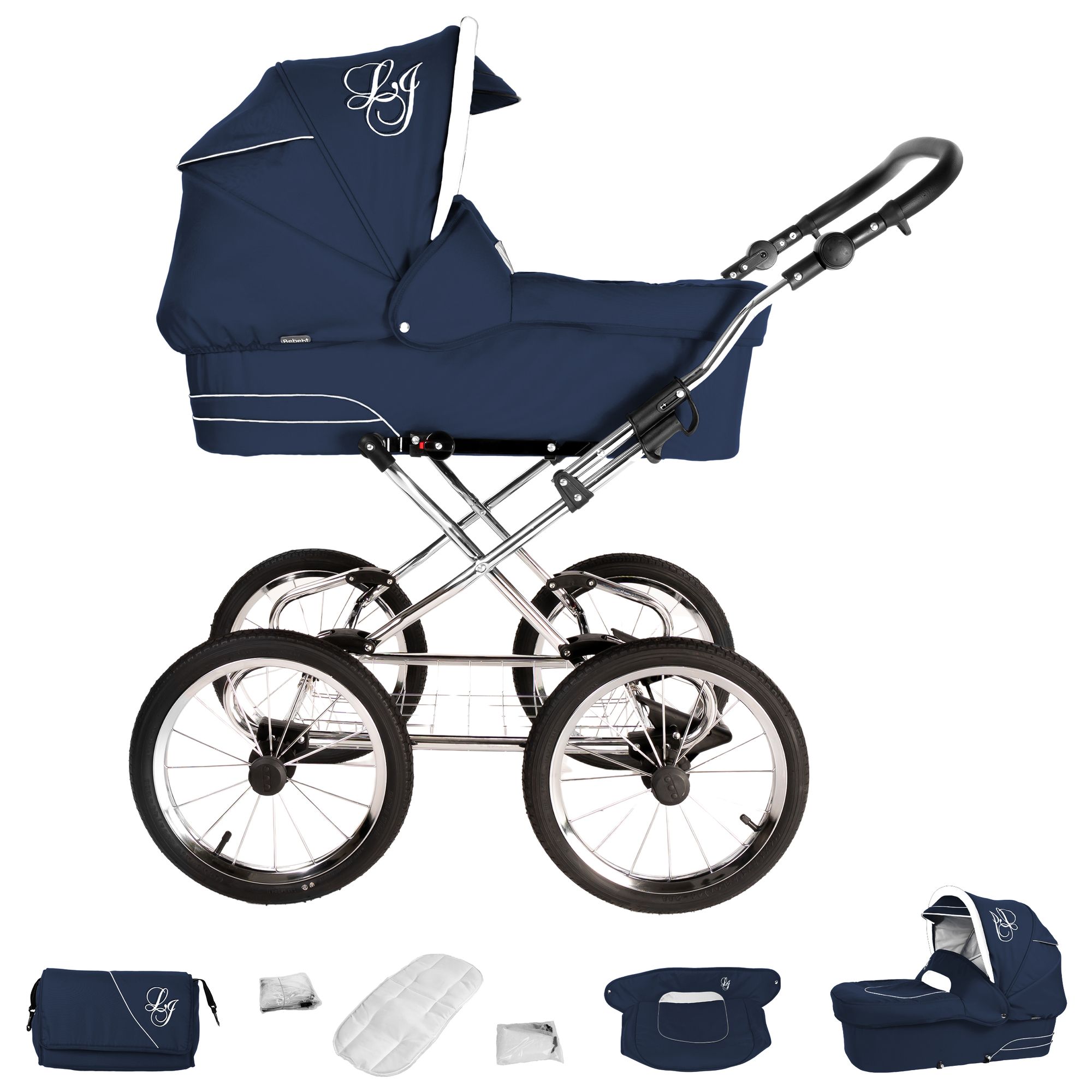 Bebebi Loving 4 in 1 Kinderwagen Komplettset ISOFIX Basis Nostalgie Kinderwagen, Blue Ardent
