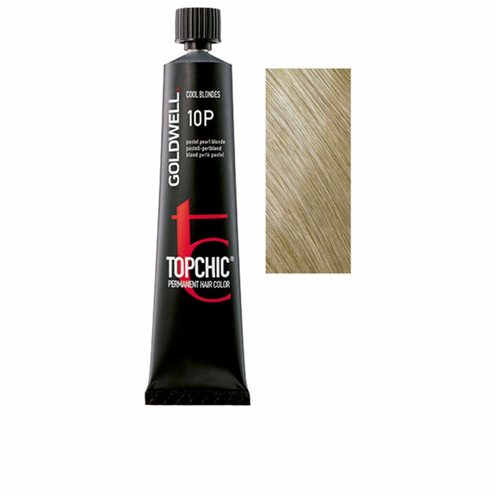Goldwell Topchic Haarfarbe, 10P, Tube und Farbmuster. Produktname und Marke deutlich sichtbar.