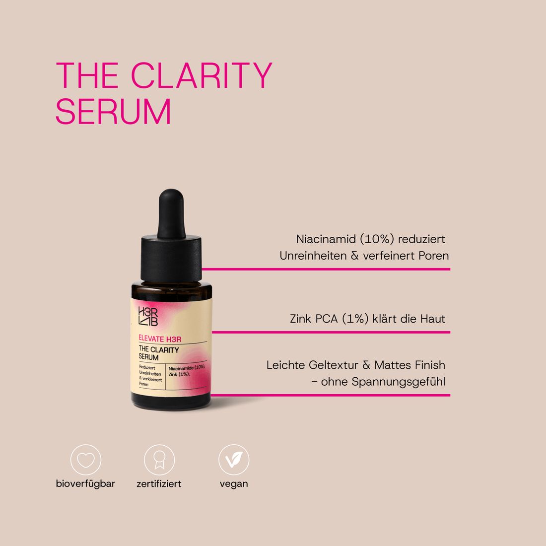 The Clarity Serum – Niacinamid, Zink PCA & Hyaluron für ein klares, ausgeglichenes Hautbild