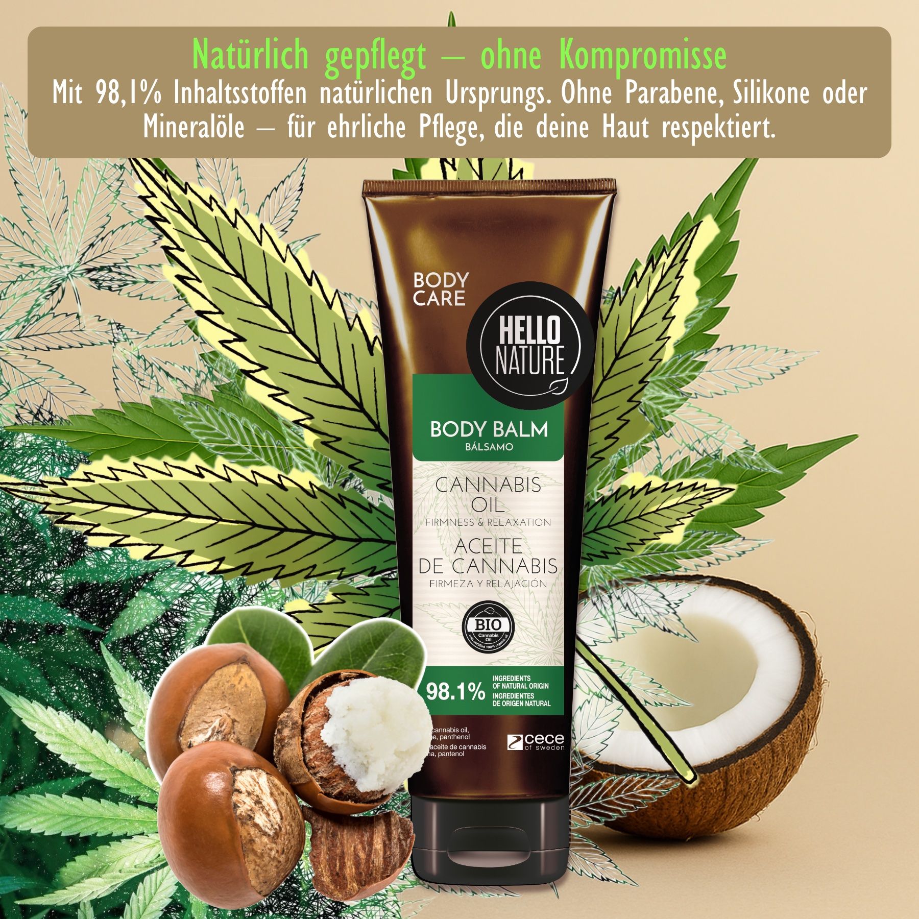 Hello Nature Körperbalsam Body Balm für Hautpflege Hanf Cannabis