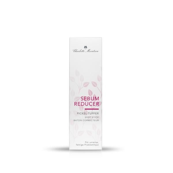 Charlotte Meentzen Sebum Reducer Pickel-Tupfer. Weiße Verpackung mit Produktnamen und Logo. Text in Deutsch, Englisch und Französisch.