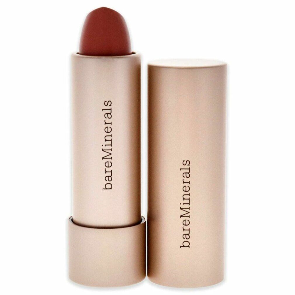Geöffneter Lippenstift in Goldhülse. Rötliche Lippenstiftspitze. Marke: bareMinerals.