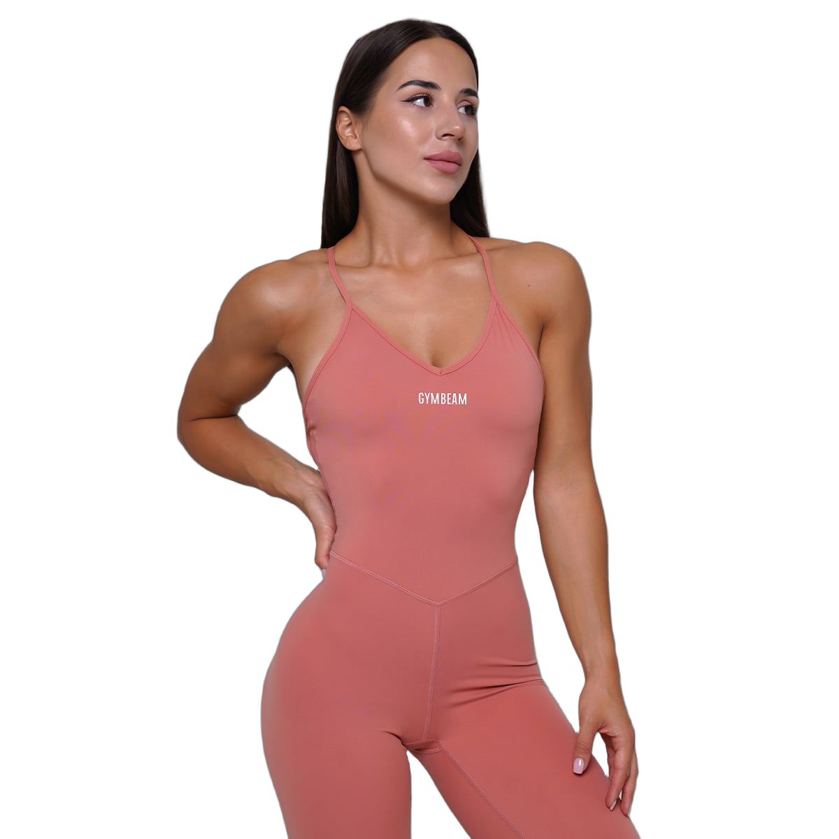 Jumpsuit Damen FIT Slim ärmellos mit V-Ausschnitt in Salmon 1 St