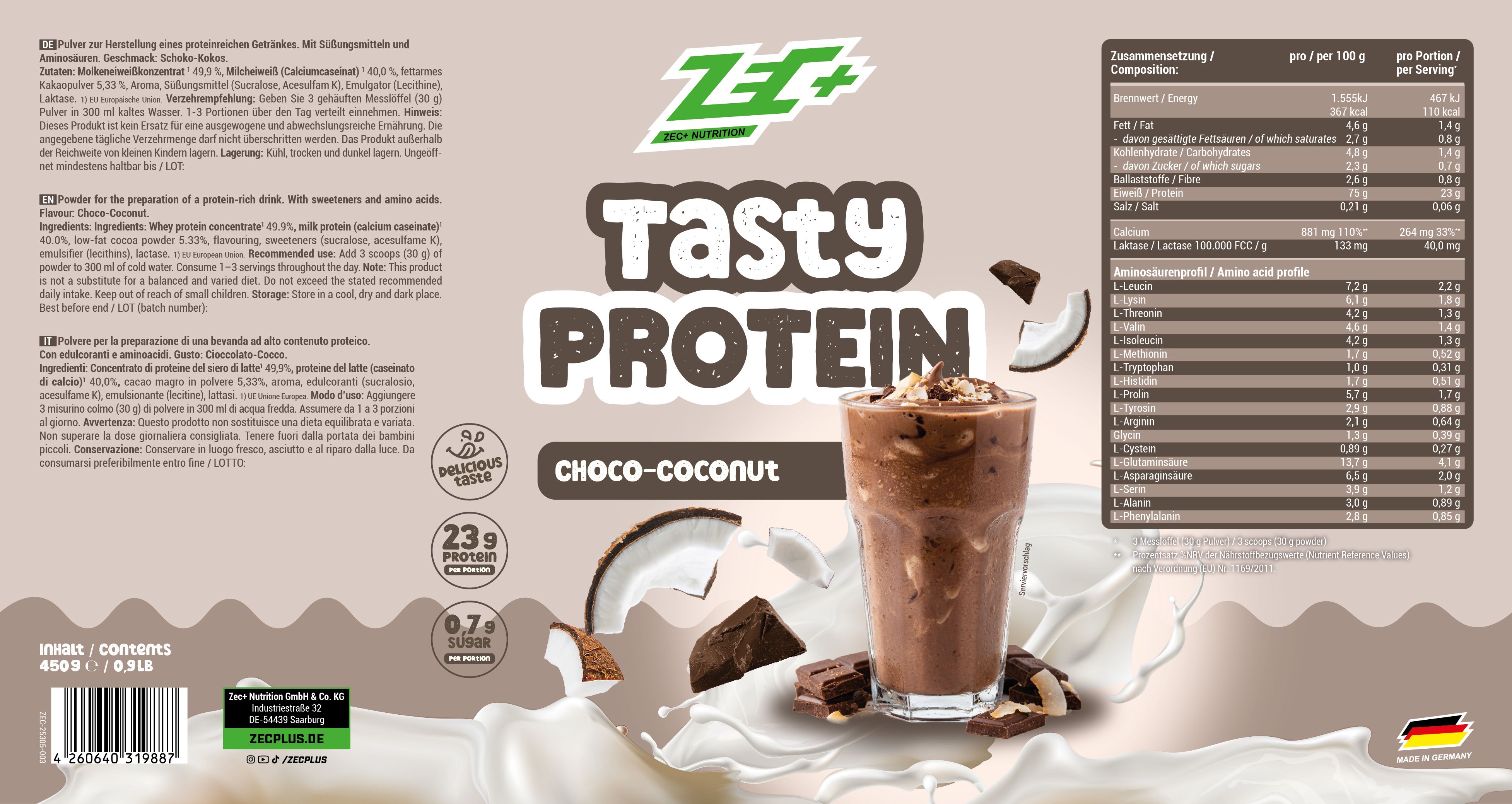 ZEC+ TASTY PROTEIN Chocolate Coconut