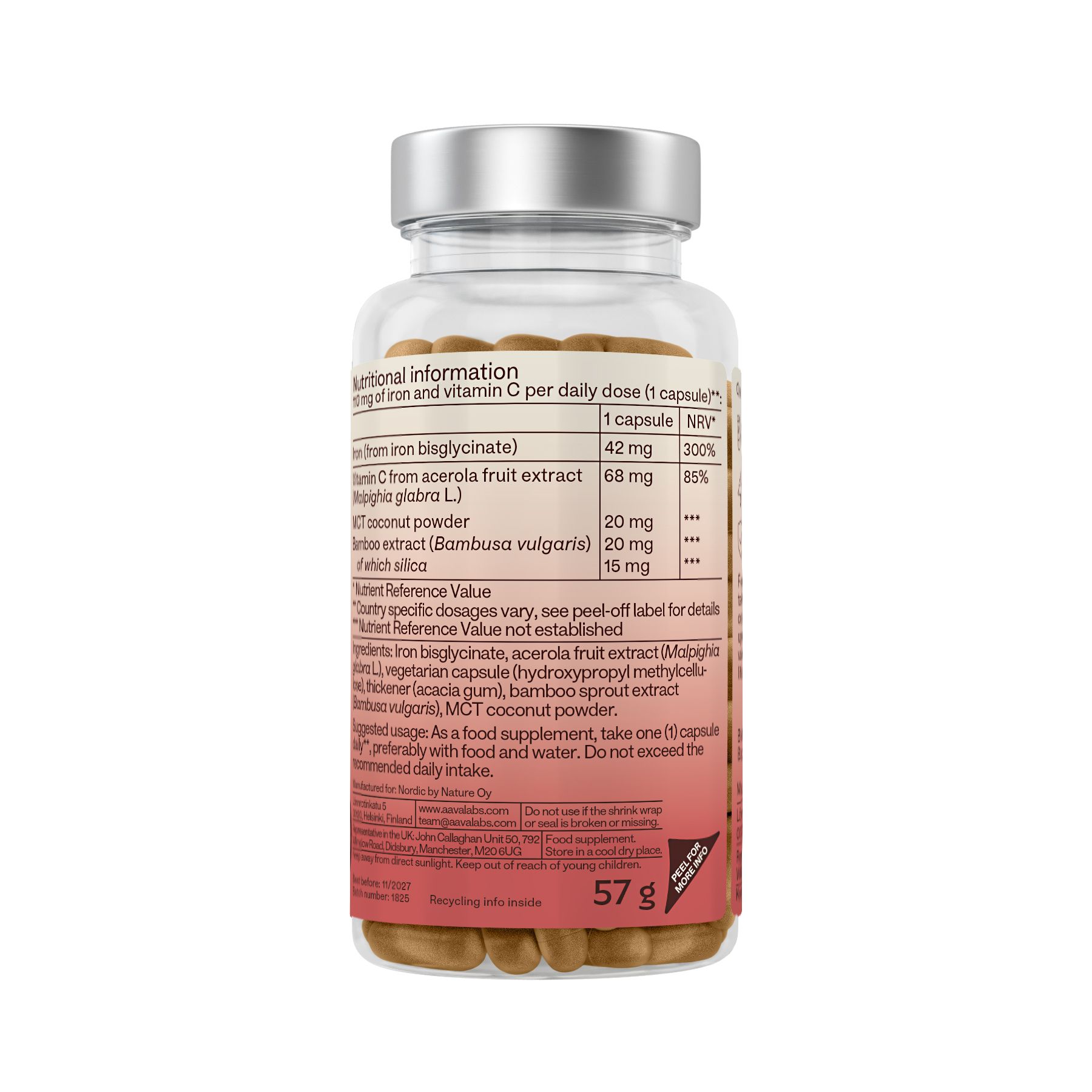 Aavalabs Eisen Bisglycinat – 42 mg elementares Eisen & natürliches Vitamin C – 120 vegane Kapseln
