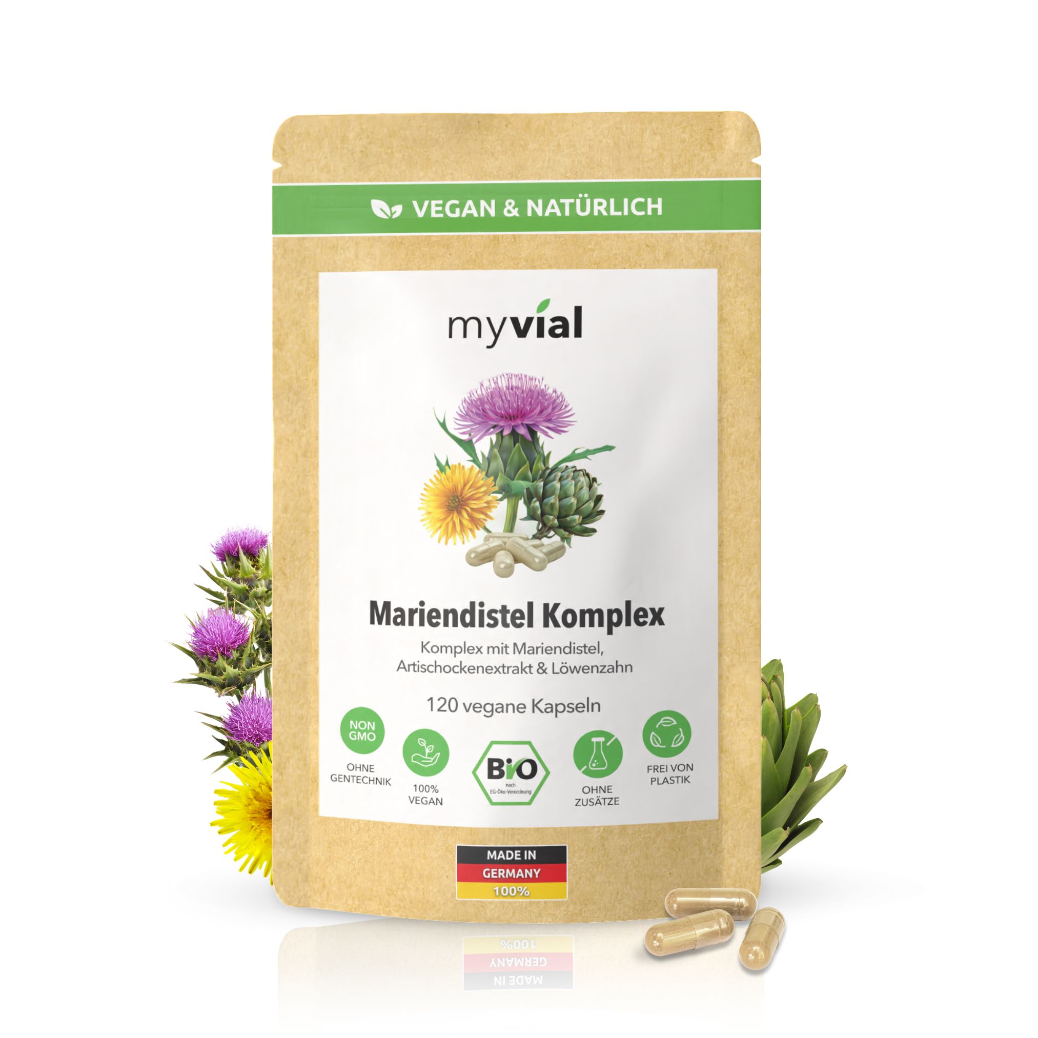 myvial® Bio Mariendistel Leber Komplex Kapseln - Mariendistel, Artischocke & Löwenzahn