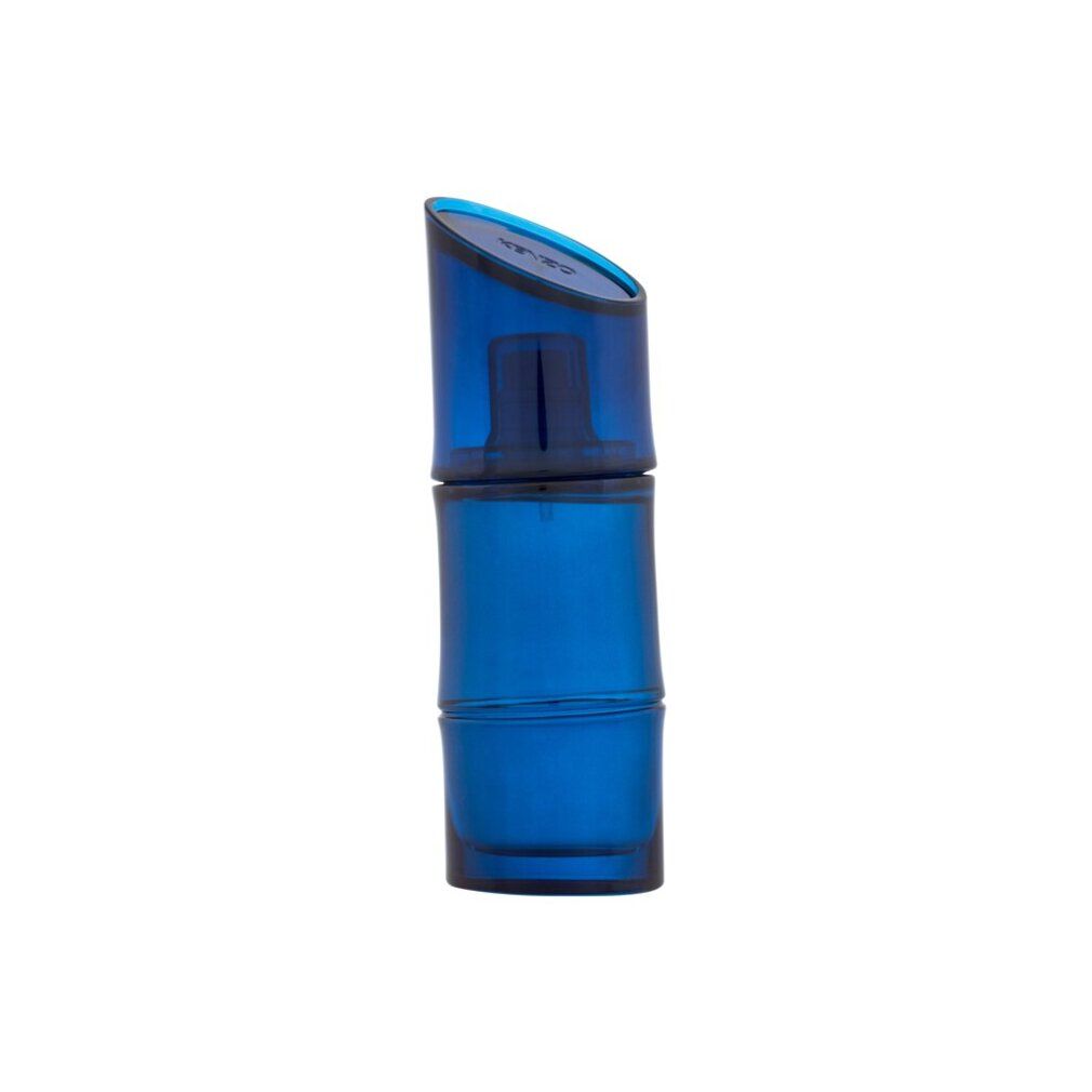 Blauer Kenzo Homme Intense Eau de Toilette-Flakon. Flakon in Bambusform, blau getönt.