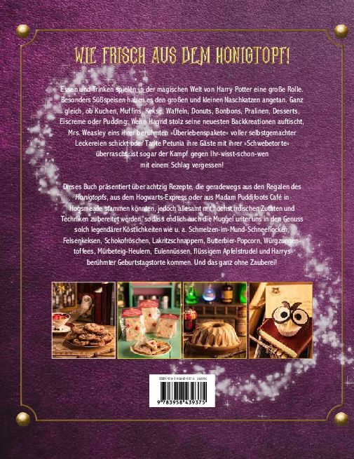 Buchrückseite: Text und Fotos von Speisen. Titel: "Wie frisch aus dem Honigtopf!". ISBN-Code unten.