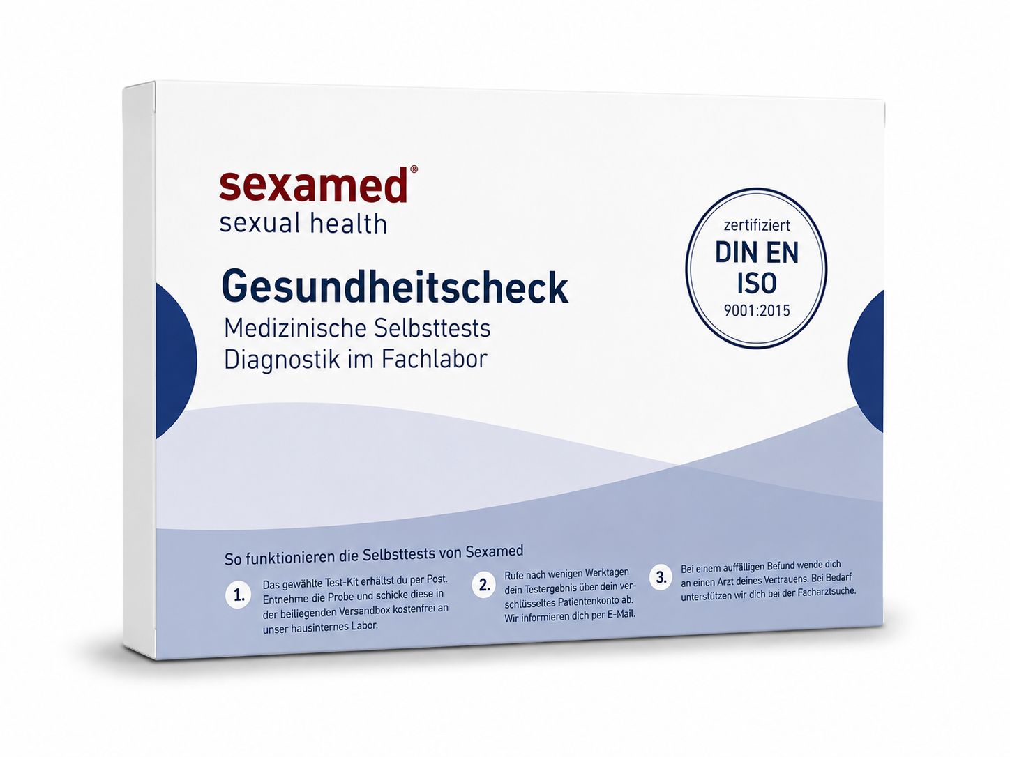 Sexamed Gesundheitscheck: Medizinischer Selbsttest zur Diagnose im Fachlabor. Zertifiziert nach DIN EN ISO 9001:2015.