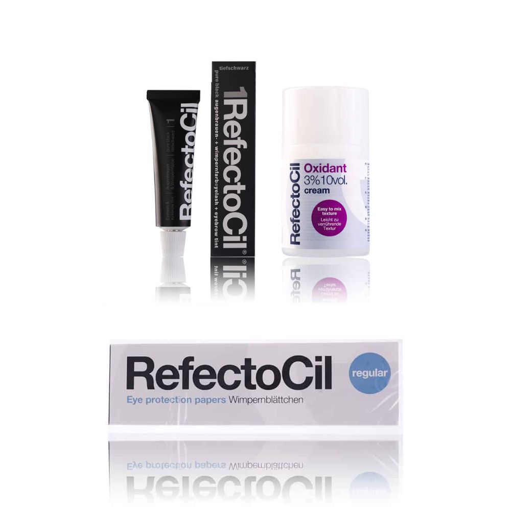 Refectocil Wimpernfarbe tiefschwarz 1 & Oxidant Creme 3% & Wimpernblättchen Set