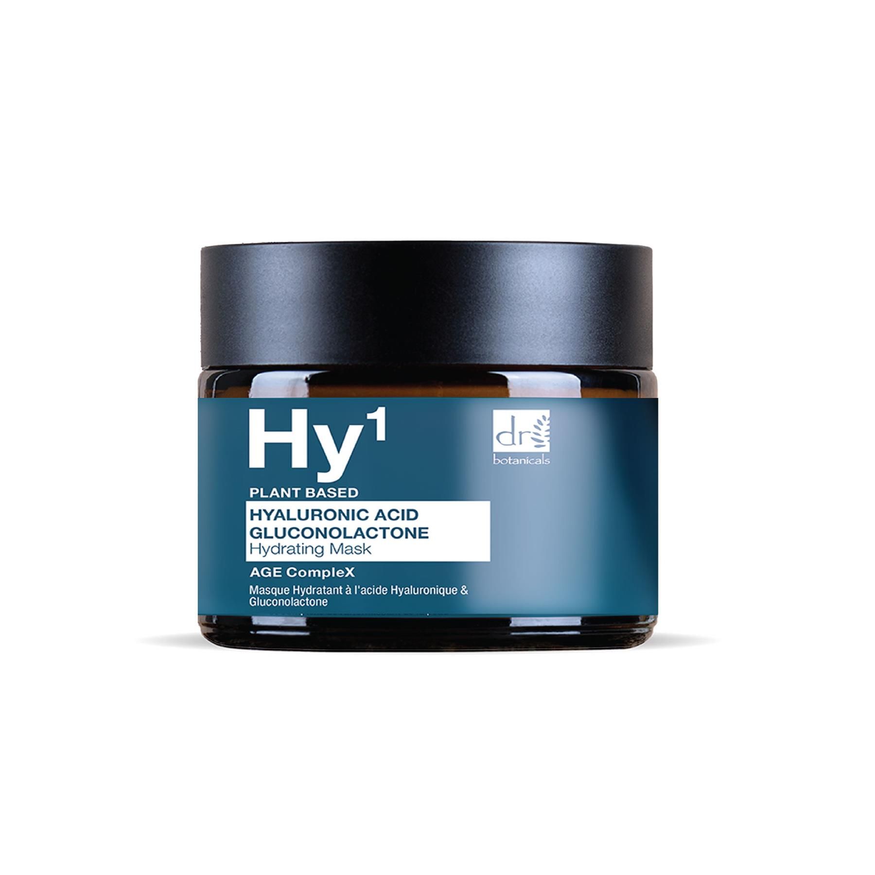 Dr. Botanicals Hy1 Hyaluronsäure Gluconolacton Feuchtigkeitsmaske im Glastiegel.