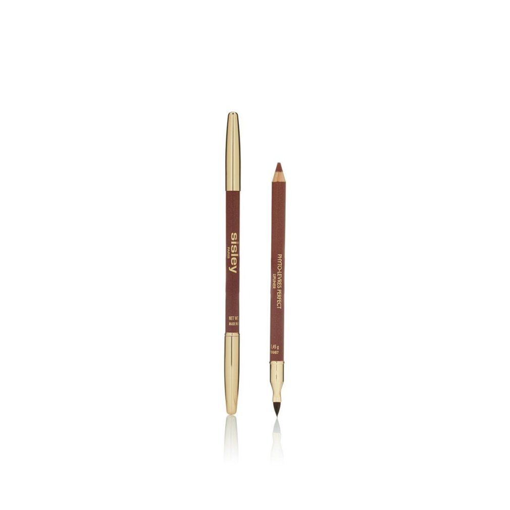 Zwei Lippenstifte. Dunkelbraun, goldfarbene Akzente. Marke Sisley. Ein Stift mit Pinsel.