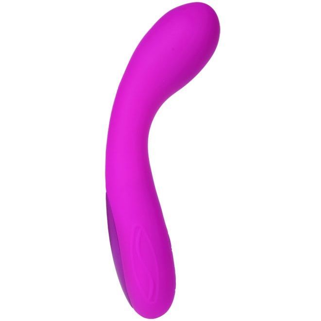 Lila Vibrator. Gebogene Form mit abgerundeten Enden. Glatte Oberfläche.
