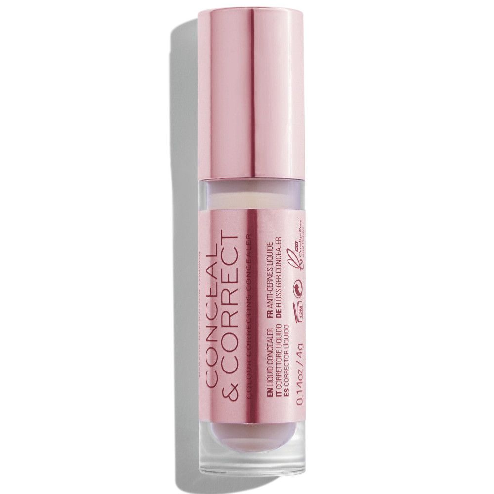 Concealer-Fläschchen mit rosa-goldener Verpackung. Text: CONCEAL & CORRECT.