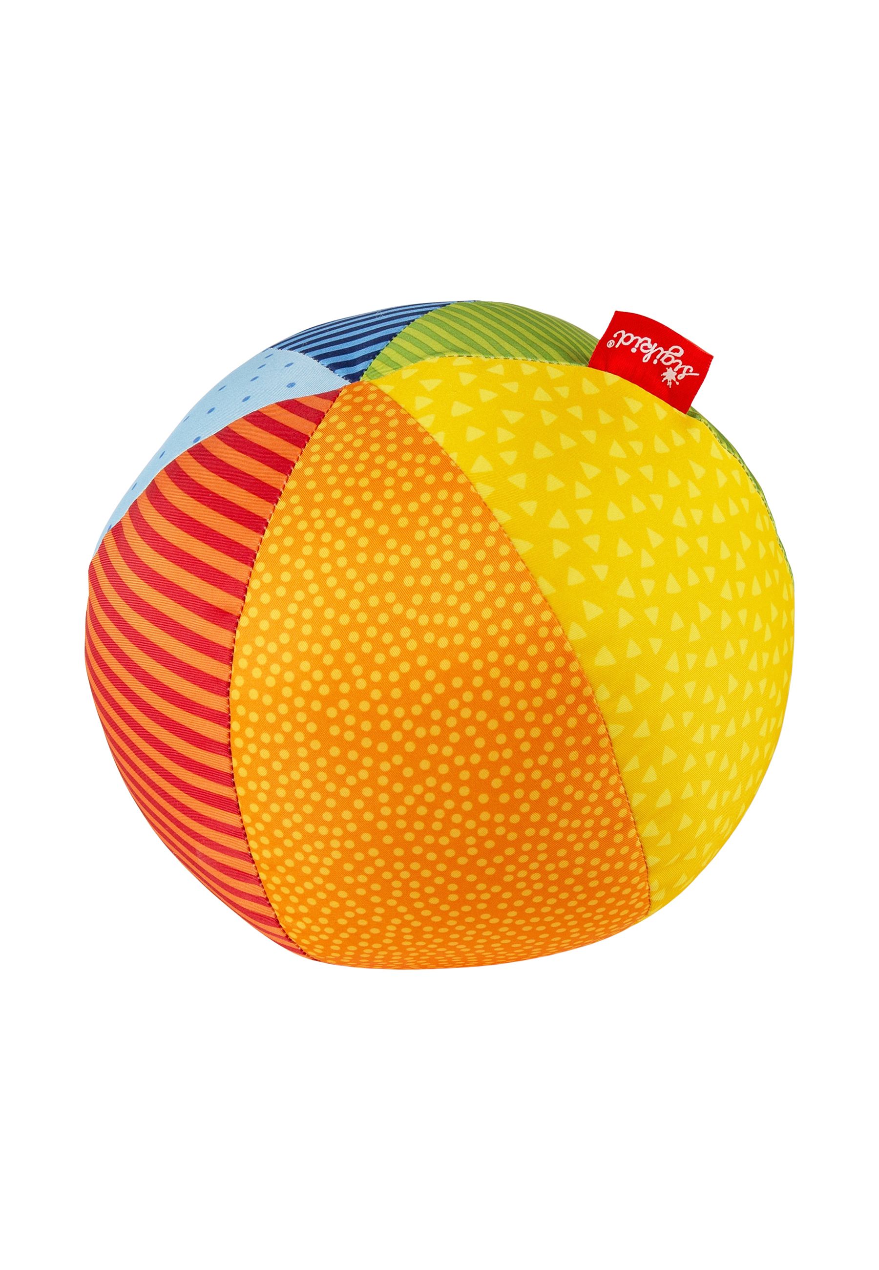 Bunter Stoffball mit verschiedenen Mustern und dem Label "sigikid".