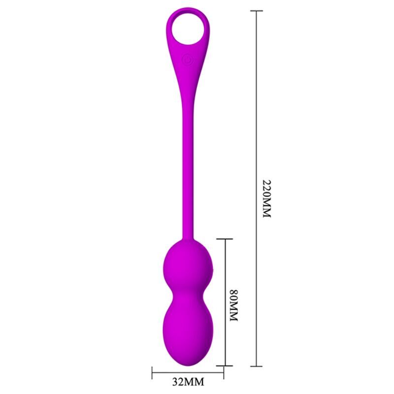 Lila Vibrationskugel mit zwei Kugeln und Schlaufe. Maße: 220mm lang, 80mm breit, 32mm Durchmesser.