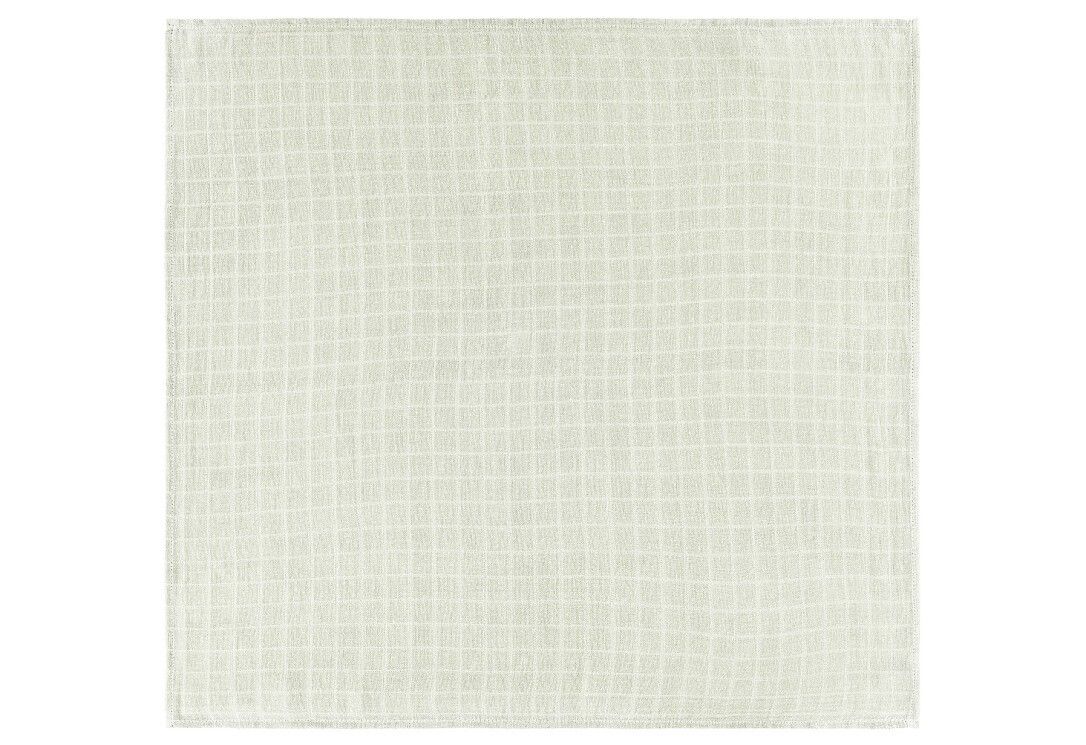 Quadratische Mullwindel in hellem Grün. Feines, quadratisches Muster. Aus Baumwolle.