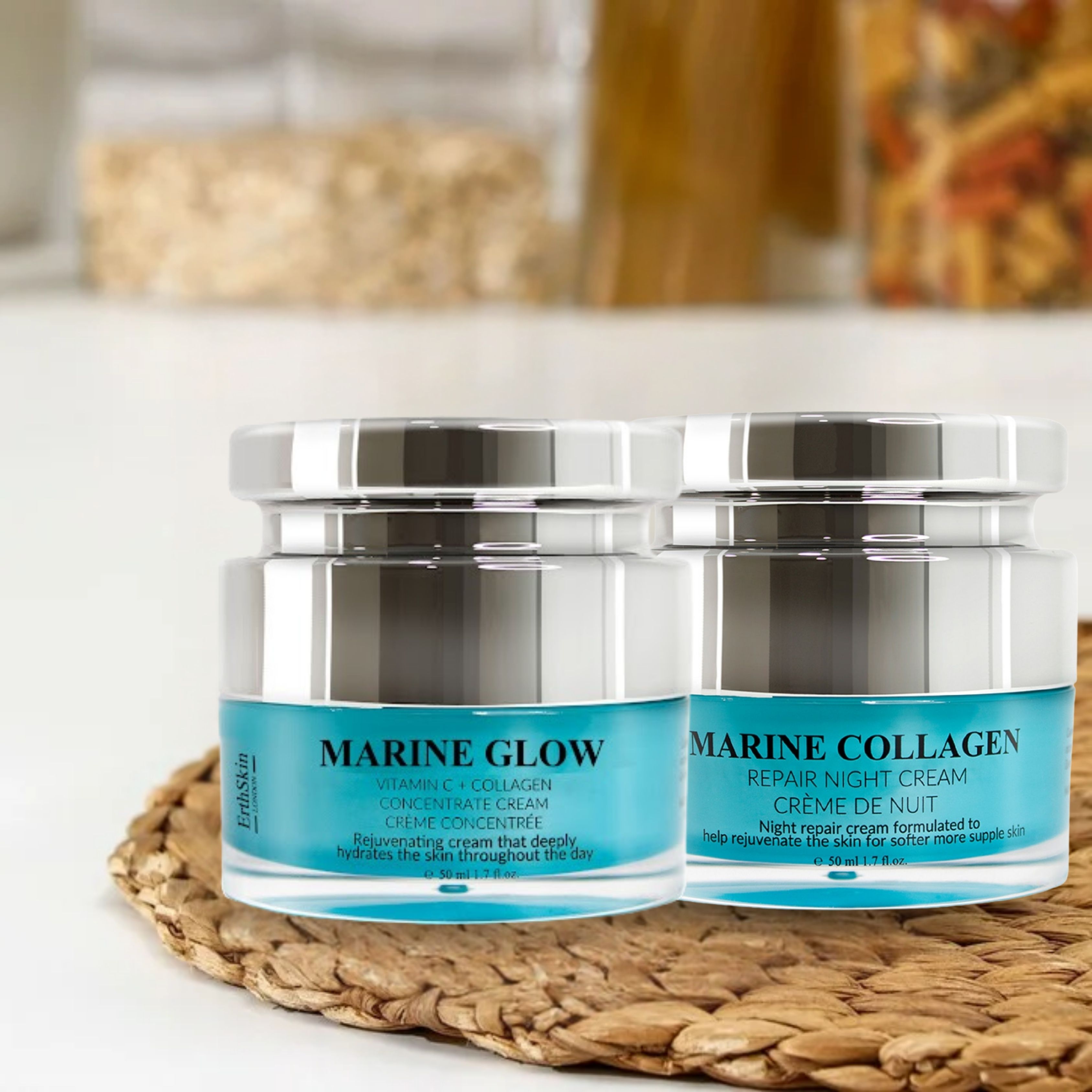 ErthSkin London Marine Glow + Vitamin C-Konzentratcreme   Meereskollagen-Nachtcreme set