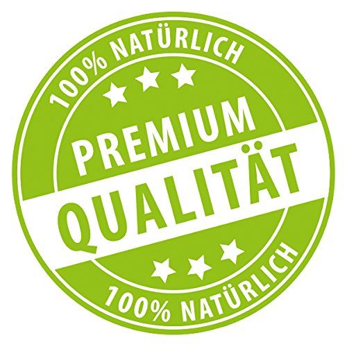 Rundes grünes Siegel mit Text: Premium Qualität, 100% natürlich. Sterne als Dekoration.