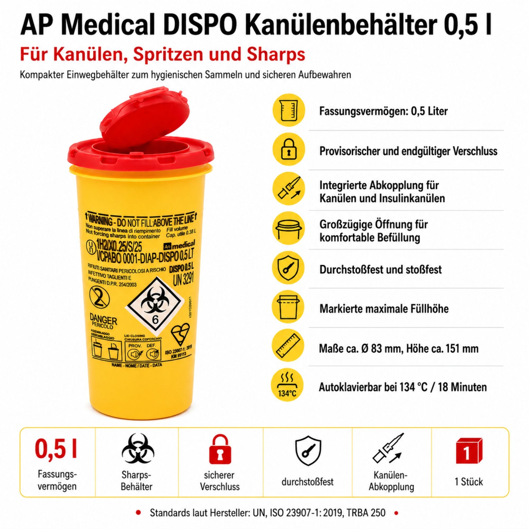 AP Medical DISPO Kanülensammler 0,5L