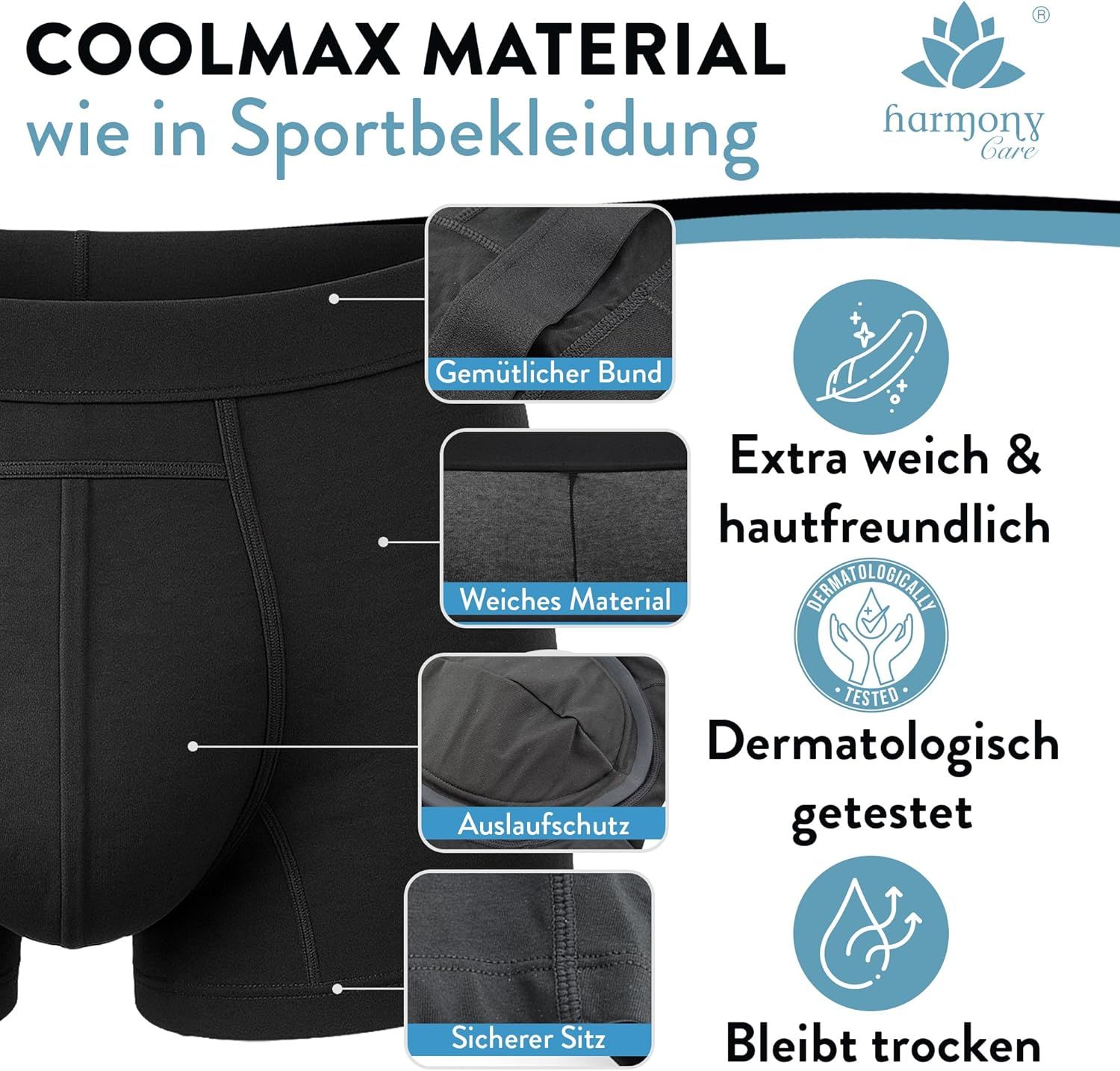Harmony Care® Premium waschbare Inkontinenz Pants Männer - extra auslaufsicher