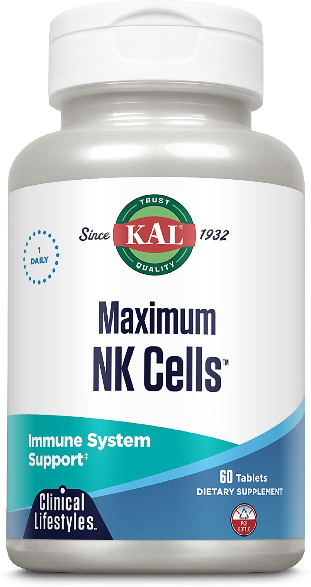 Flasche mit 60 KAL Maximum NK Cells Tabletten zur Immununterstützung.