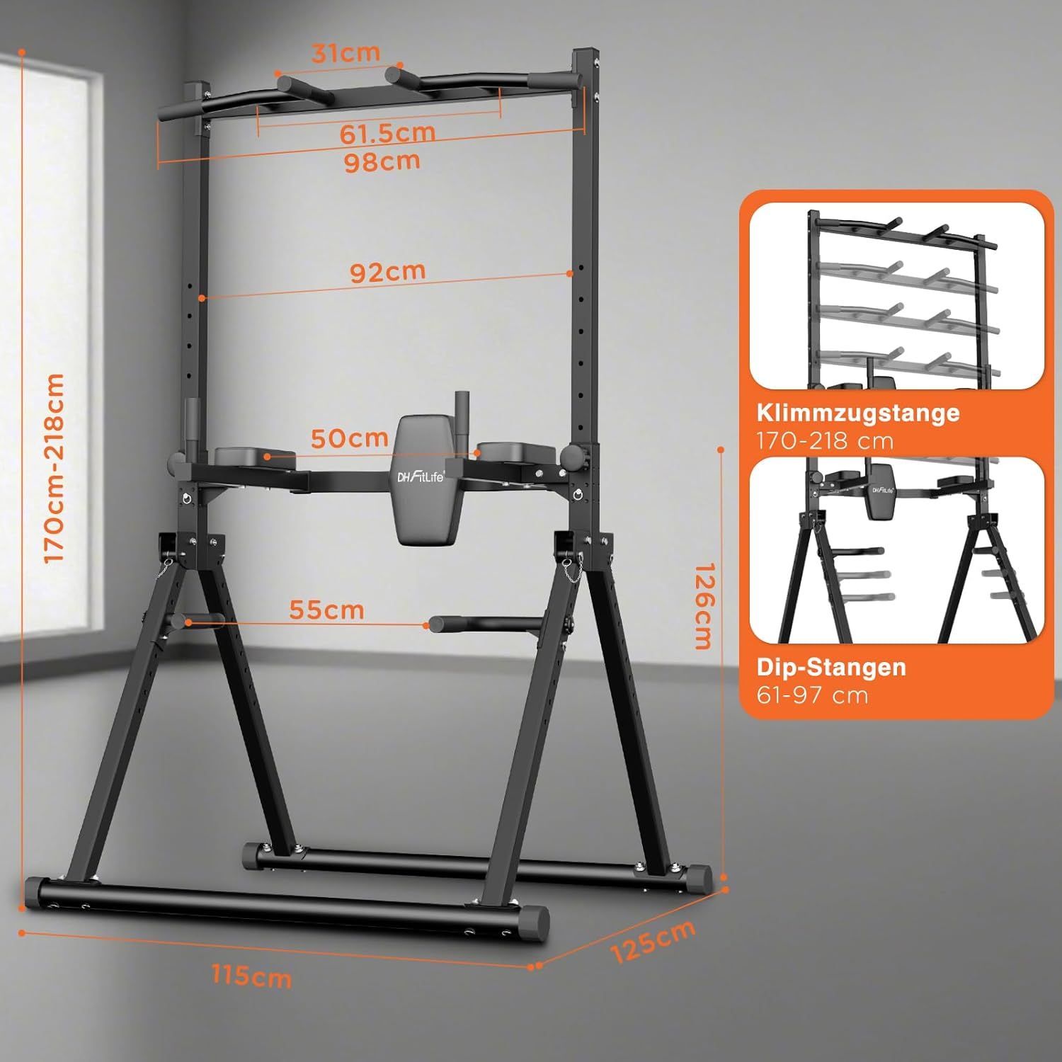 DH FitLife Faltbar Power Tower Dip Station mit Rückentrainer