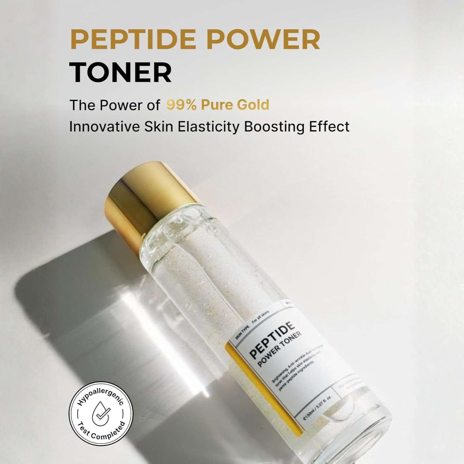BOM Peptide Power Toner, 99% reines Gold, innovative Elastizitätswirkung.