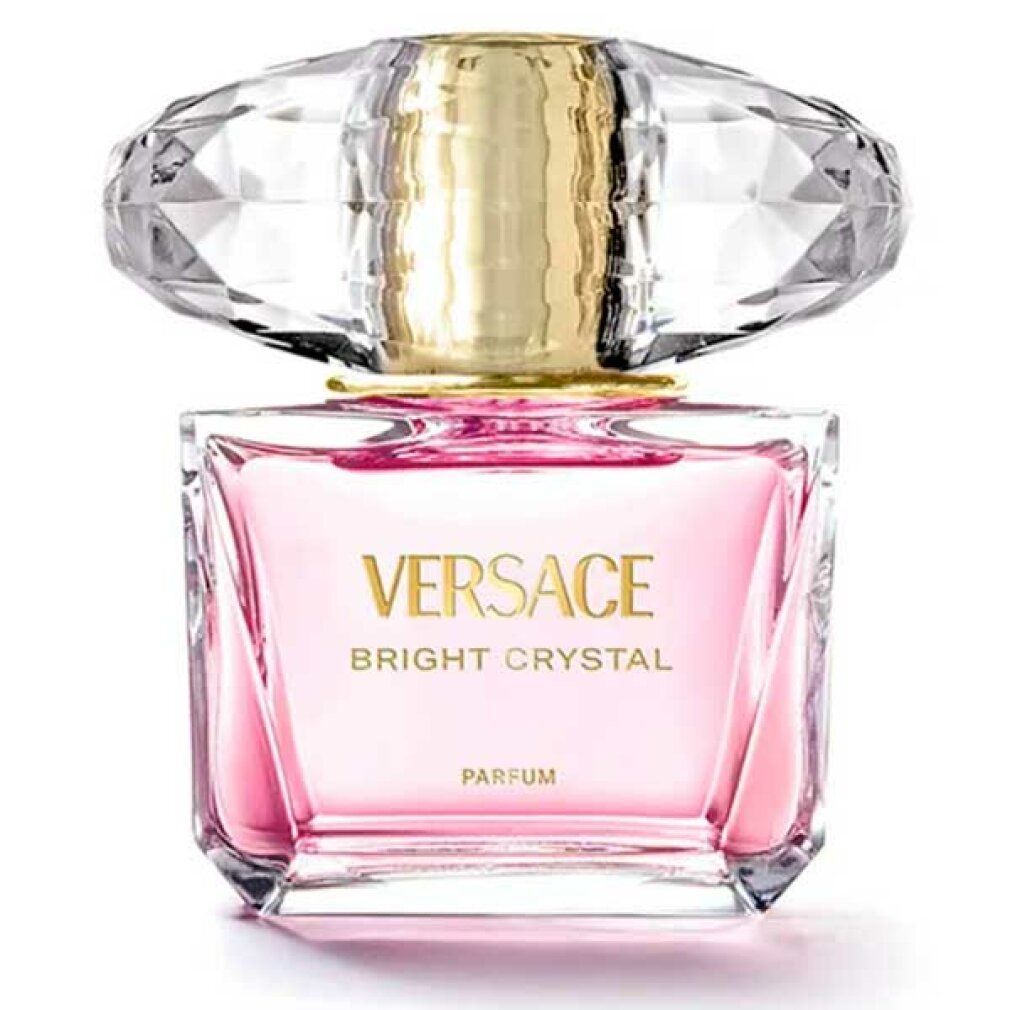 Versace Bright Crystal Parfum Flakon mit goldenem Verschluss und facettiertem Deckel.