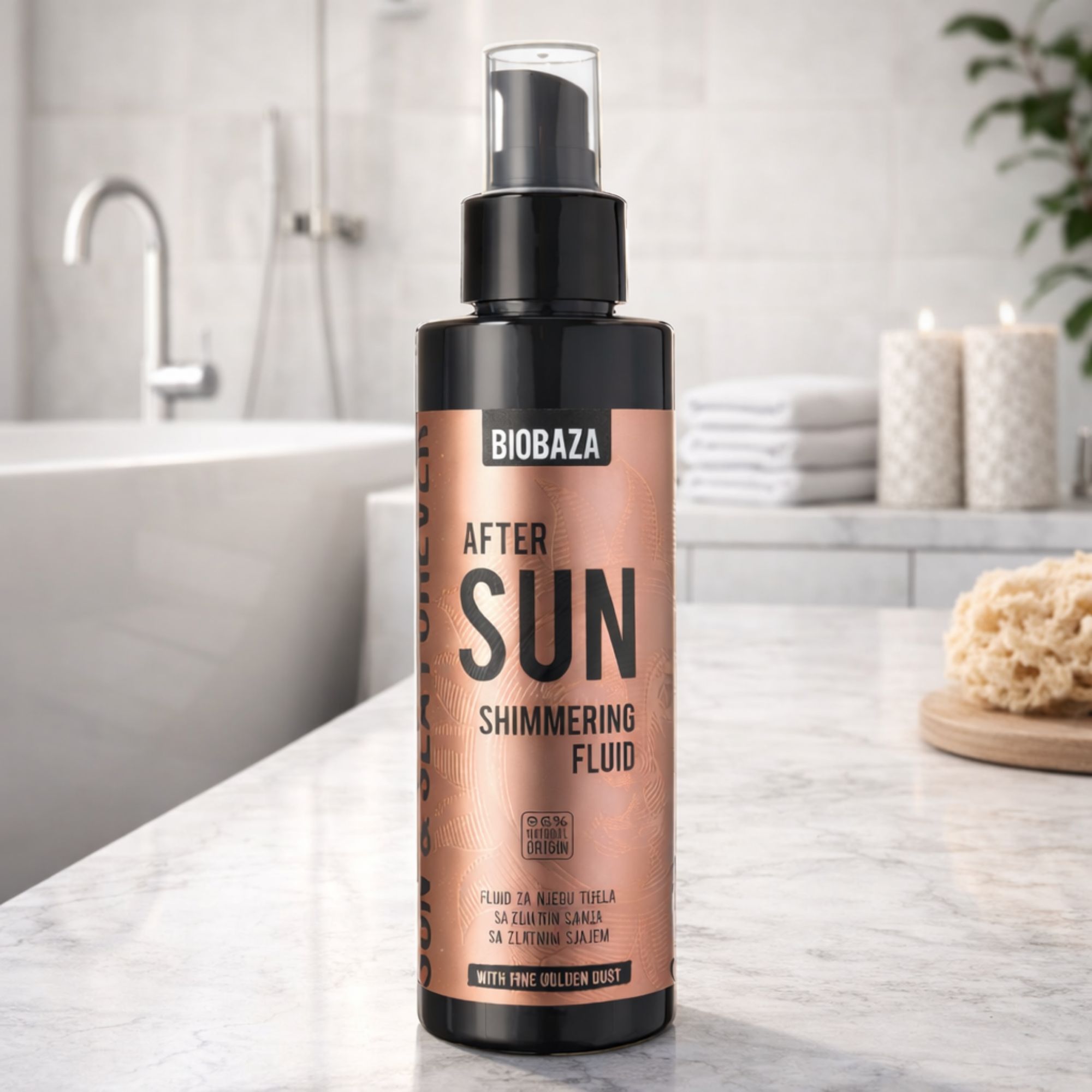 BIOBAZA After Sun Fluid mit goldenem Schimmer für die Körperpflege