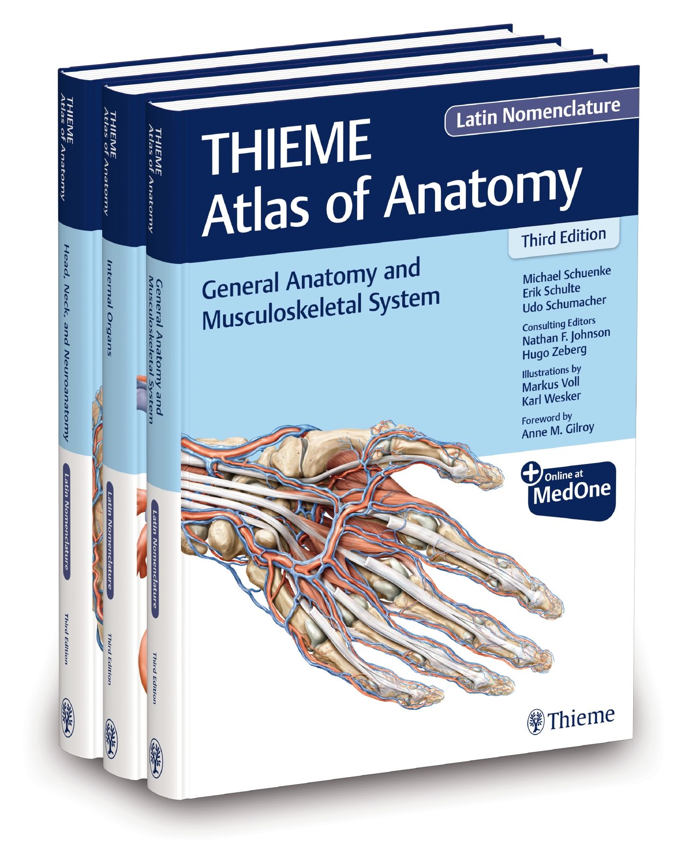 Drei Bände des THIEME Atlas of Anatomy. Titel: Allgemeine Anatomie und Bewegungsapparat. Dritte Auflage. Mit lateinischer Nomenklatur.