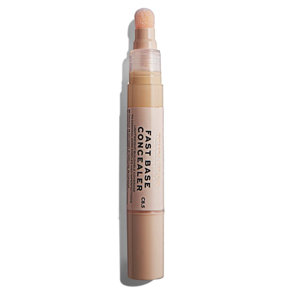 Concealer-Stift mit Schwammapplikator. Aufschrift: Fast Base Concealer. Farbton C6.5. Beige-braune Nuancen.
