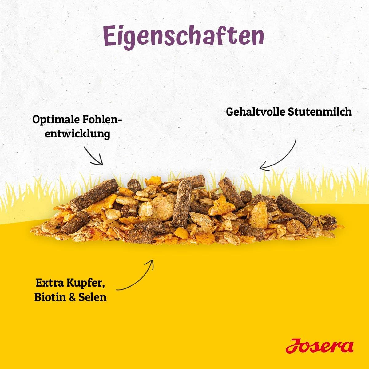 Josera Fohlen & Stute Müsli mit Kupfer, Biotin, Selen und Stutenmilch.