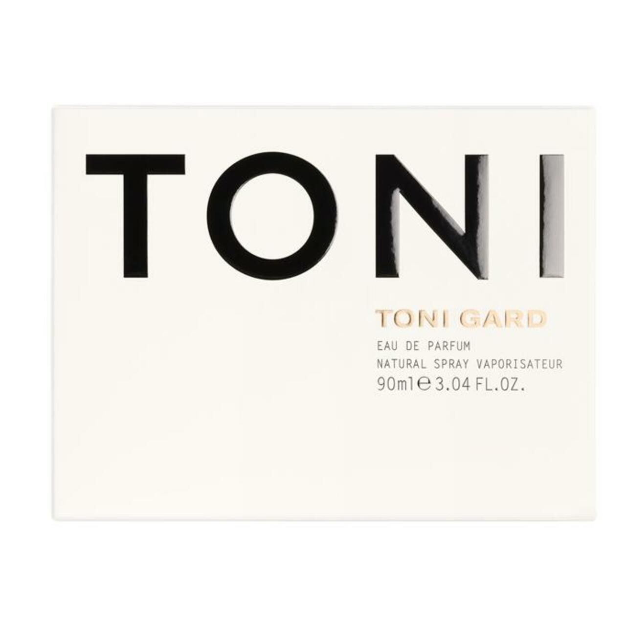 Verpackung mit schwarzem Schriftzug TONI. Darunter TONI GARD, Eau de Parfum, Natural Spray Vaporisateur.