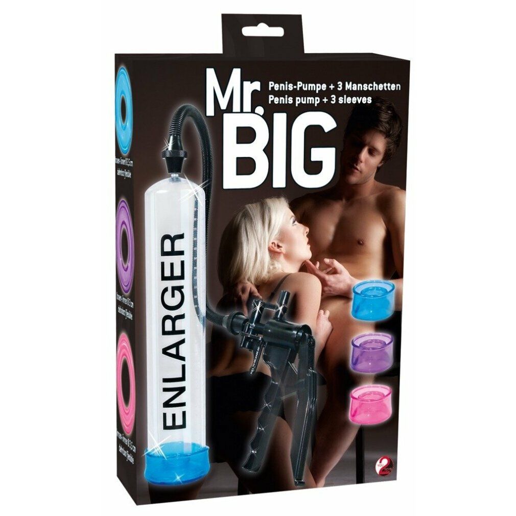 Verpackung mit Produktabbildung. Enthält Pumpe, Sleeves und Abbildung eines Paares. Text: „Mr. Big“.