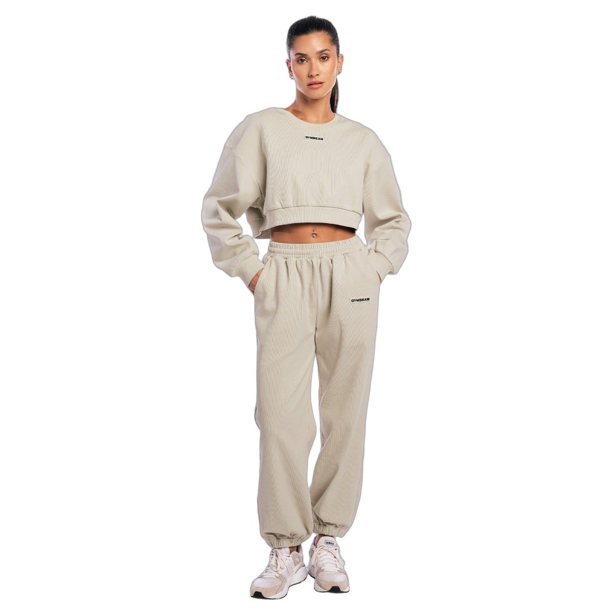 GymBeam Sweatshirt Damen Cropped Oversized ohne Kapuze Aura Grey