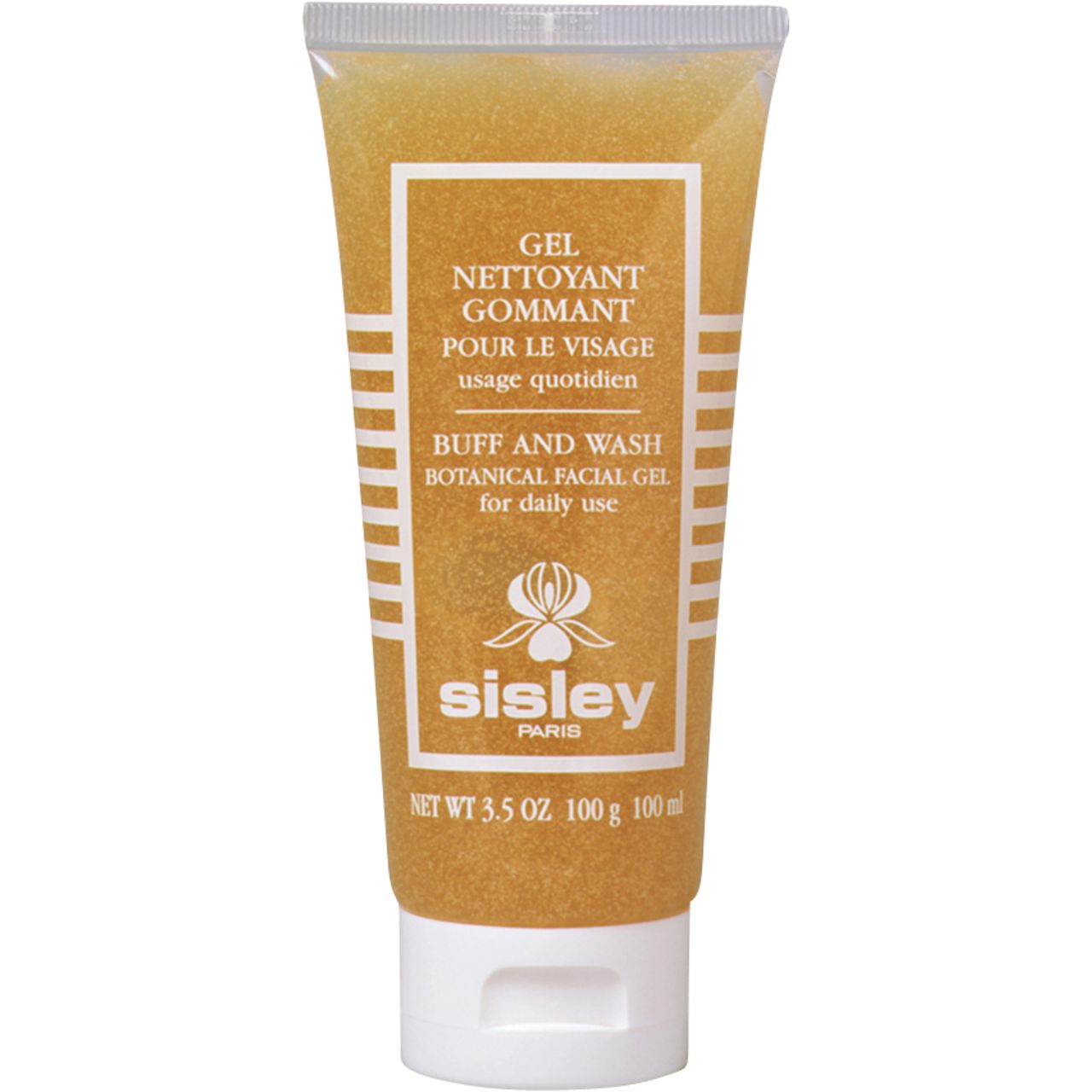 Gel in Tube. Beschriftung: Gel Nettoyant Gommant, Buff and Wash Facial Gel, Sisley Paris. Nettoinhalt 100 g.