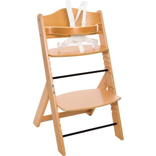 FILLIKID Hochstuhl Max. Holzhochstuhl mit Sicherheitsgurt. Verstellbare Sitz- und Fußplatte. Natürliche Holzfarbe.
